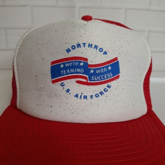 Vintage 80's Northrop US Air Force USA Red White Blue Speedway Snapback Hat Cap - Picture 2 of 12